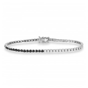 Diamond & Black Diamond Eternity Tennis Bracelet 14K White Gold (3.00ct)