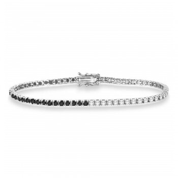 Diamond & Black Diamond Eternity Tennis Bracelet 14K White Gold (3.51ct)