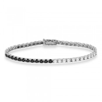 Diamond & Black Diamond Eternity Tennis Bracelet 14K White Gold (5.51ct)