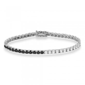 Diamond & Black Diamond Eternity Tennis Bracelet 14K White Gold (7.08ct)