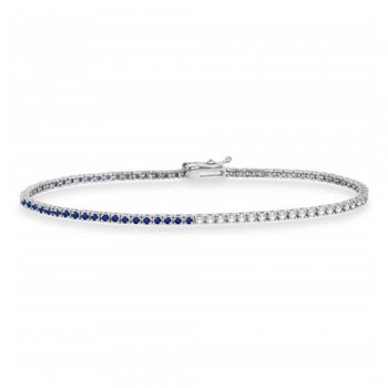 Lab Grown Diamond & Blue Sapphire Eternity Tennis Bracelet 14K White Gold (0.97ct)