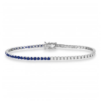 Lab Grown Diamond & Blue Sapphire Eternity Tennis Bracelet 14K White Gold (3.20ct)