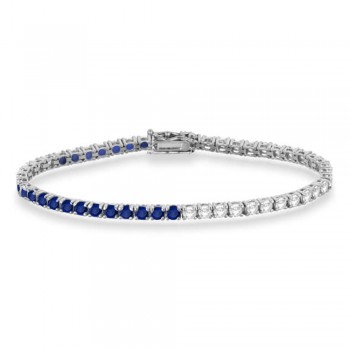 Lab Grown Diamond & Blue Sapphire Eternity Tennis Bracelet 14K White Gold (5.00ct)