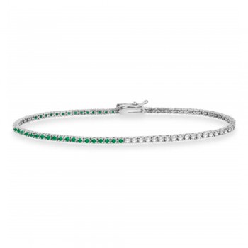 Lab Grown Diamond & Emerald Eternity Tennis Bracelet 14K White Gold (1.87ct)