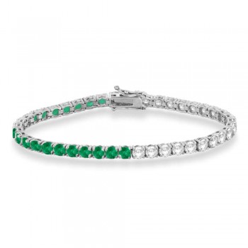 Lab Grown Diamond & Emerald Eternity Tennis Bracelet 14K White Gold (9.88ct)