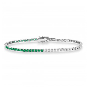 Lab Grown Diamond & Emerald Eternity Tennis Bracelet 14K White Gold (3.66ct)