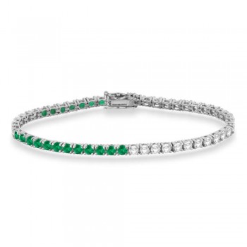 Lab Grown Diamond & Emerald Eternity Tennis Bracelet 14K White Gold (5.17ct)