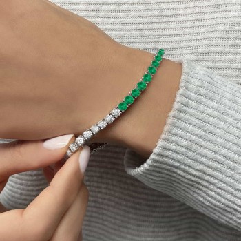 Lab Grown Diamond & Emerald Eternity Tennis Bracelet 14K White Gold (6.52ct)
