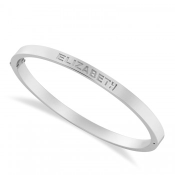 Personalized Engraved Name Bangle Bracelet 14k White Gold