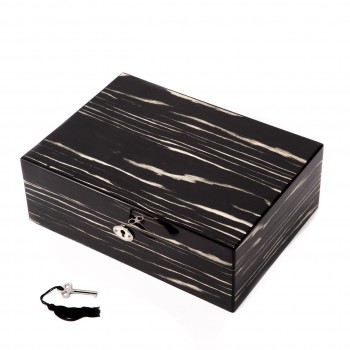 Lacquered Wood Jewelry Box with Valet Tray and Key Lock
