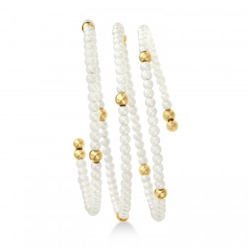 Bead Coil Polished Pearl Bangle 14K Gold