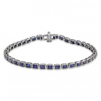 Emerald Cut Lab Grown Blue Sapphire Tennis Bracelet 14K White Gold (8.58ct)