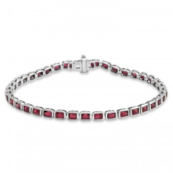 Emerald Cut Mozambique Garnet Tennis Bracelet 14K White Gold (8.58ct)
