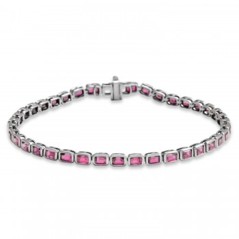 Emerald Cut Pink Tourmaline Tennis Bracelet 14K White Gold (8.58ct)