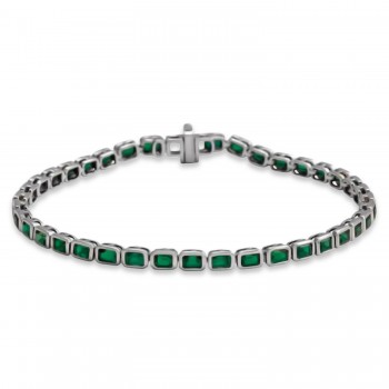 Emerald Cut Tzavorite Garnet Tennis Bracelet 14K White Gold (8.58ct)