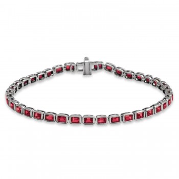Emerald Cut Lab Grown Ruby Tennis Bracelet 14K White Gold (8.58ct)