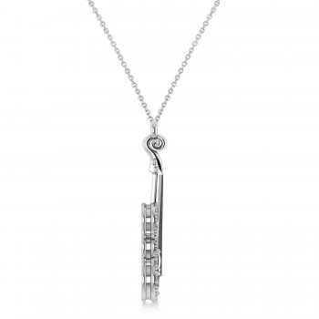 Diamond Violin Music Pendant Necklace 14K White Gold (0.16ct)