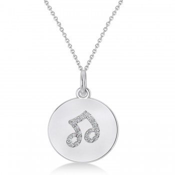 Diamond Musical Beam Note Disc Pendant Necklace 14K White Gold (0.10ct)