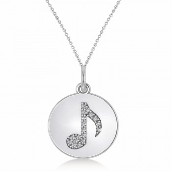 Diamond Eight Note Musical Disc Pendant Necklace 14K White Gold (0.09ct)