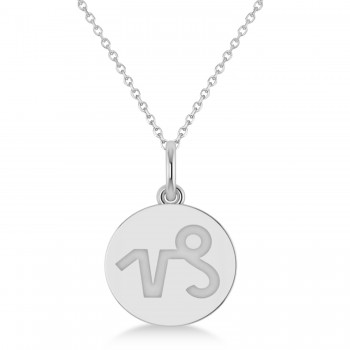 Capricorn Disk Zodiac Pendant Necklace 14k White Gold