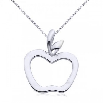 Hollow Apple Pendant Necklace in Plain Metal 14k White Gold