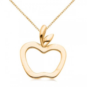 Hollow Apple Pendant Necklace in Plain Metal 14k Yellow Gold