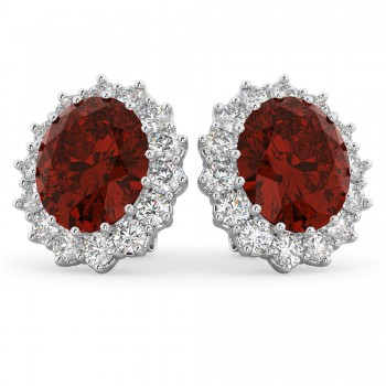 Oval Garnet and Diamond Earrings 14k White Gold (10.80ctw)