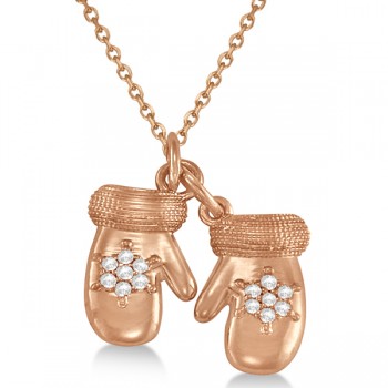 Mittens Pendant Necklace Diamond Snowflake 14k Rose Gold (0.07ct)