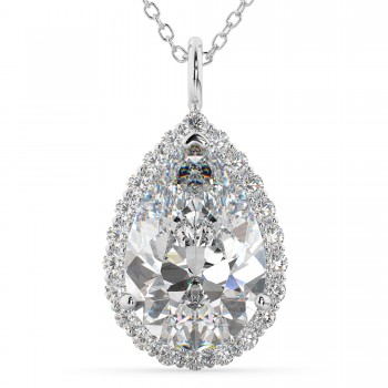 Halo Pear Shaped Lab Grown Diamond Necklace 14k White Gold (4.69ct)