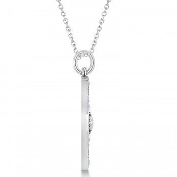 Compass Pendant Aquamarine & Diamond Accented 14k White Gold (0.19ct)