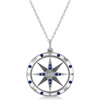 Compass Pendant Blue Sapphire & Diamond Accented 14k White Gold (0.19ct) Compass Pendant Blue Sapphire & Diamond Accented 14k White Gold (0.19ct)