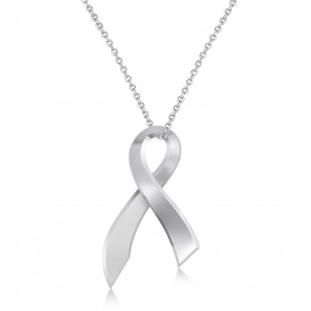Awareness Ribbon Charm Pendant Necklace 14K White Gold
