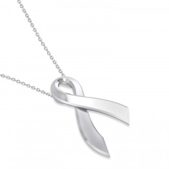 Awareness Ribbon Charm Pendant Necklace 14K White Gold
