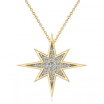 Diamond Adorned North Star Pendant Necklace 14k Yellow Gold (0.17ct)