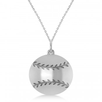 Baseball Charm Men's Pendant Necklace 14K White Gold