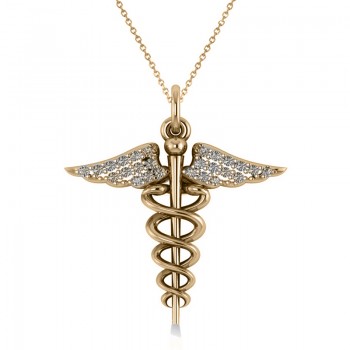 Diamond Caduceus Medical Symbol Pendant 14k Yellow Gold (0.13ct) Diamond Caduceus Medical Symbol Pendant 14k Yellow Gold (0.13ct)