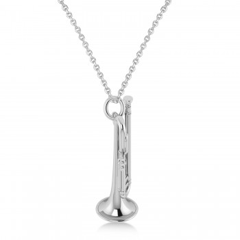 Trumpet Music Charm Pendant Necklace 14K White Gold