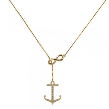 Infinity & Diamond Anchor Lariat Y-Necklace 14k Yellow Gold (0.24ct)