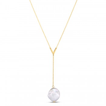 Tesoro Dangling Pearl Adjustable Lariat Necklace 14K Yellow Gold