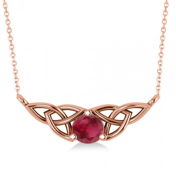Celtic Round Ruby Pendant Necklace 14k Rose Gold (0.60ct)