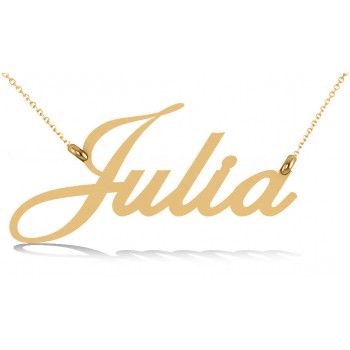Personalized Script Font Nameplate Pendant Necklace Solid 14k Yellow Gold