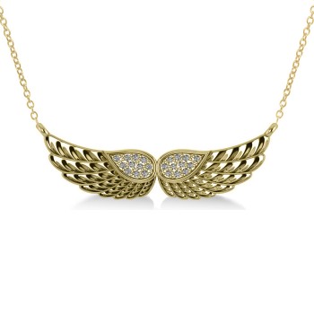 Diamond Angel Wings Pendant Necklace 14k Yellow Gold (0.11ct)