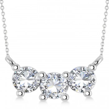 Three Stone Diamond Pendant Necklace 14k White Gold (1.00ct)