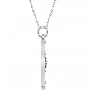 Compass Pendant For Men Blue Topaz & Diamond Accented 14k White Gold (0.45ct)
