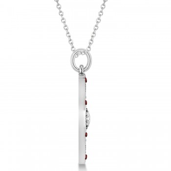 Compass Pendant For Men Garnet & Diamond Accented 14k White Gold (0.45ct)
