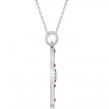 Compass Pendant For Men Ruby & Diamond Accented 14k White Gold (0.45ct)