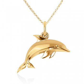 Dolphin Pendant Necklace 14k Yellow Gold Dolphin Pendant Necklace 14k Yellow Gold