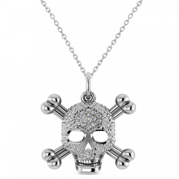 Diamond Skull Charm Pendant Necklace 14K White Gold (0.14ct)