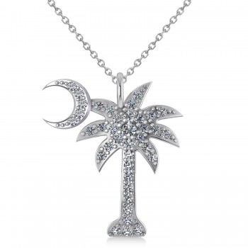 Palmetto & Crescent Moon Pendant Necklace 14k White Gold (0.81ct)