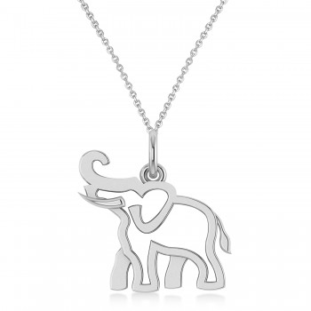 Elephant Charm Pendant Necklace 14K White Gold